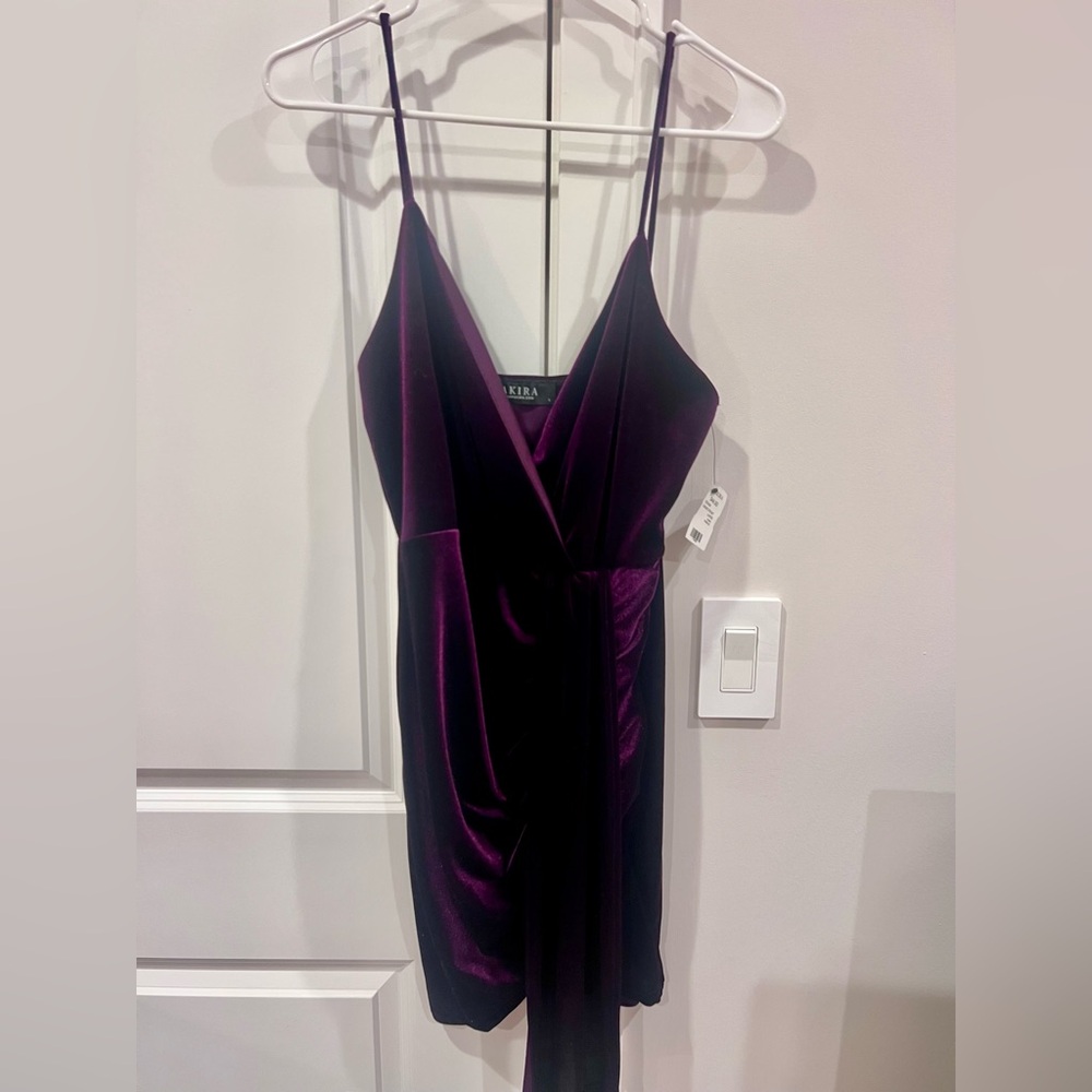 NWT AKIRA Deep Purple Velvet Slip Dress. Size L